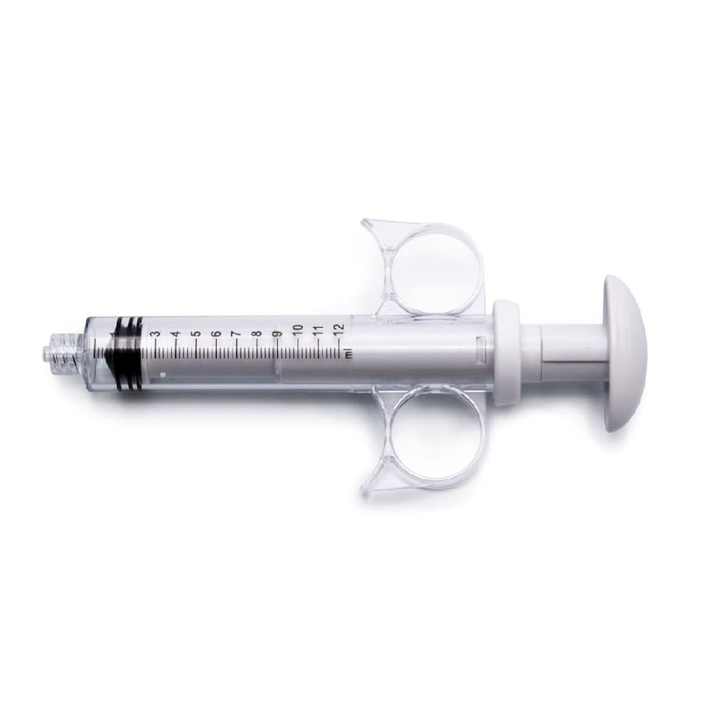Kontrollspritze, 12ml, Luer Männlich - Lock, Handballenpolster / Fingerringe, PC (Polycarbonate) Weiß