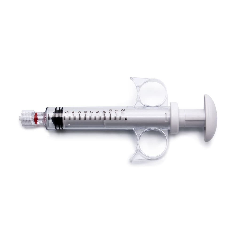 Kontrollspritze, 12ml, Luer Männlich - Drehbarer Adapter Handballenpolster / Fingerringe, PC (Polycarbonate) Weiß