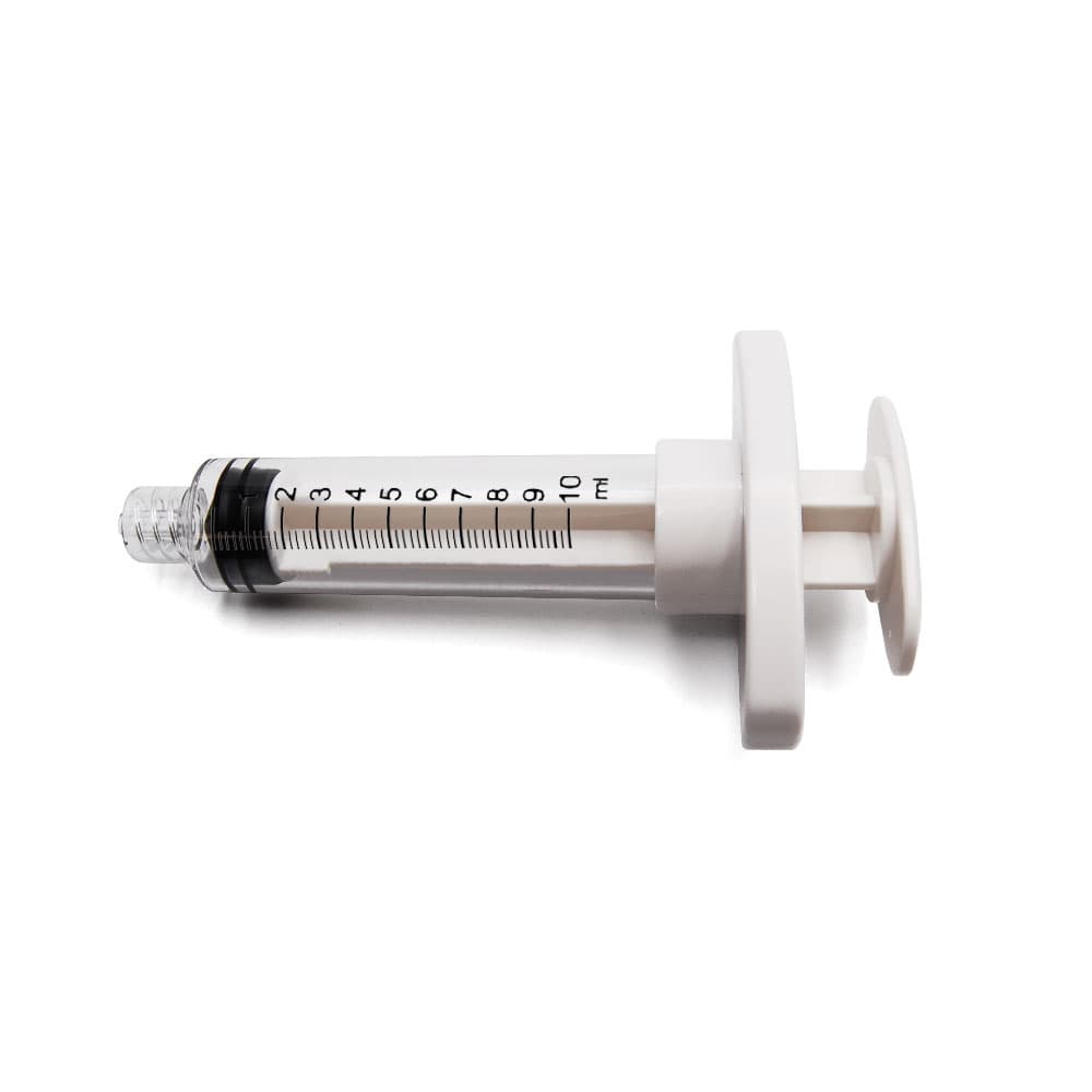 Kontrollspritze 10ml, Luer Männlich - Lock, Handballenpolster / Fingerplatte, PC (Polycarbonate), Weiß