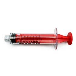 10 ml, Red, PC (Polycarbonate), Male Luer Lock, Lidocaine