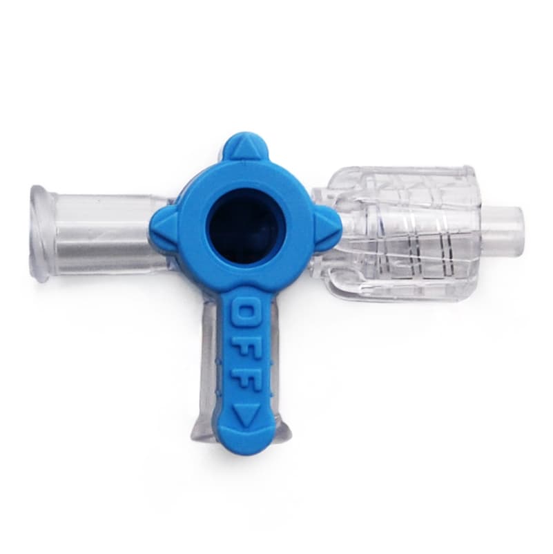 4-Wege Hahn, 500psi, Luer Weiblich zu Luer Männlich - Lock, AUS Griff, Blau PC (Polycarbonate) Transparent, ohne Kappen