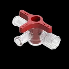 4-Wege Hahn, 29psi, Luer Weiblich zu Luer Männlich - Lock, EIN Griff, T-Form, Rot Großlumen, PC (Polycarbonate) Transparent, ohne Kappen