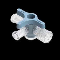 4-Wege Hahn, 29psi, Luer Weiblich zu Luer Männlich - Lock, EIN Griff, T-Form, Blau Großlumen, PC (Polycarbonate) Transparent, ohne Kappen