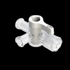 3-Wege Hahn, 29psi, Luer Weiblich zu Luer Männlich - Lock, AUS Griff, Langer Arm, Flaches Profil, Weiß PC (Polycarbonate) Transparent, ohne Kappen