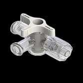 4-Wege Hahn, 43psi (3 bar), Luer Weiblich zu Luer Männlich - Lock, EIN Griff, T-Form, Weiß Kurzmutter, PSU (Polysulfone) Transparent, ohne Kappen