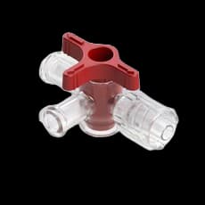 4-Wege Hahn, 43psi (3 bar), Luer Weiblich zu Luer Männlich - Lock, EIN Griff, T-Form, Rot PC (Polycarbonate) Transparent, ohne Kappen
