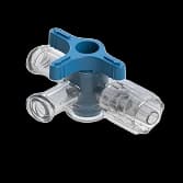 4-Wege Hahn, 29psi, Luer Weiblich zu Luer Männlich - Lock, EIN Griff, T-Form, Blau Kurzmutter, PSU (Polysulfone) Transparent, ohne Kappen