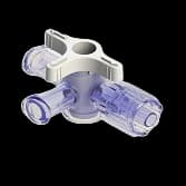 4-Wege Hahn, 29psi, Luer Weiblich zu Luer Männlich - Lock, EIN Griff, T-Form, Weiß PC (Polycarbonate) - Strahlungsstabil Transparent, ohne Kappen