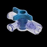 4-Wege Hahn, 43psi (3 bar), Luer Weiblich zu Luer Männlich - Lock, EIN Griff, T-Form, Blau Kurzmutter, PC (Polycarbonate) - Strahlungsstabil Transparent, ohne Kappen