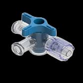 4-Wege Hahn, 29psi, Luer Weiblich zu Luer Männlich - Lock, EIN Griff, T-Form, Blau Kurzmutter, PC (Polycarbonate) - Strahlungsstabil Transparent, ohne Kappen