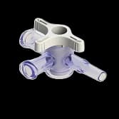 4-Wege Hahn, 43psi (3 bar), Luer Weiblich zu Luer Männlich - Slip, EIN Griff, T-Form, Weiß PC (Polycarbonate) - Strahlungsstabil Transparent, ohne Kappen