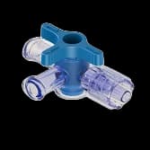 4-Wege Hahn, 43psi (3 bar), Luer Weiblich zu Luer Männlich - Lock, EIN Griff, T-Form, Blau PC (Polycarbonate) - Strahlungsstabil Transparent, ohne Kappen
