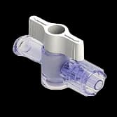 1-Wege Hahn, 29psi, Luer Weiblich zu Luer Männlich - Lock, 2-Arm Hohes Profil, Weiß Kurzmutter, PC (Polycarbonate) - Strahlungsstabil Transparent, ohne Kappen