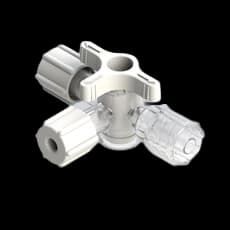 4-Wege Hahn, 43psi (3 bar), Luer Weiblich zu Luer Männlich - Lock, EIN Griff, T-Form, Weiß PC (Polycarbonate) Transparent, Mit 2 Kappen (2x Weiß/-)
