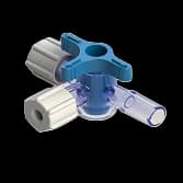 4-Wege Hahn, 29psi, Luer Weiblich zu Schlauchtasche 4,1mm (.161") OD, EIN Griff, T-Form, Blau PC (Polycarbonate) - Strahlungsstabil Transparent, Mit 2 Kappen (Natur/Natur/-)