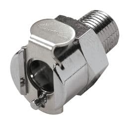 Female Thumb Latch - PMC/MC Series to  1/8" Male NPT Thread, Straight, Chrome Plated Brass, Open-Flow