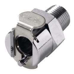 Female Thumb Latch - PMC/MC Series to  1/8" Male NPT Thread, Straight, Chrome Plated Brass, Shut-Off