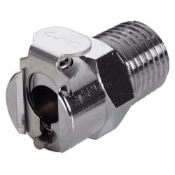 Female Thumb Latch - PMC/MC Series to  1/4" Male NPT Thread, Straight, Chrome Plated Brass, Open-Flow