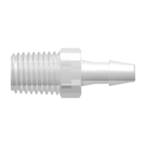 Straight, NPT Male 1/16"-27 to 200 Series Barb 3,2mm (1/8") ID, PP (Polypropylene) - Animal Free Natural