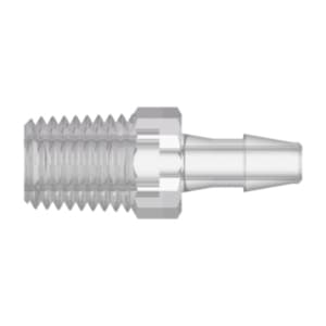Straight, NPT Male 1/16"-27 to 200 Series Barb 3,2mm (1/8") ID, Kynar PVDF Natural