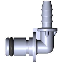 Male Thumb Latch - 20 Series to  3,2mm (1/8") Tube Connection, Elbow, Acetal, Open-Flow