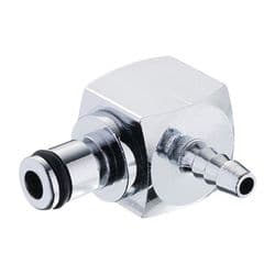 Male Thumb Latch - 20 Series to  3,2mm (1/8") Tube Connection, Elbow, Chrome Plated Brass, Open-Flow