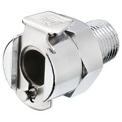 Female Thumb Latch - 20 Series to  1/8" Male NPT Thread , Straight, Chrome Plated Brass, Open-Flow