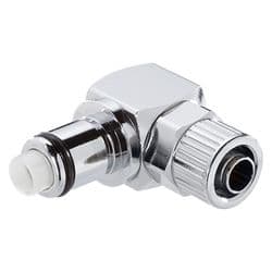 Male Thumb Latch - 20 Series to  6,4mm (1/4") Tube Connection PTF (Push to Fit), Elbow, Chrome Plated Brass, Shut-Off