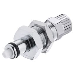 Male Thumb Latch - 20 Series to  6,4mm (1/4") Tube Connection PTF (Push to Fit), Panel Mount, Chrome Plated Brass, Shut-Off