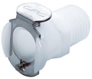 PLC Weibliche Schnellverschlusskupplung, mit Ventil, 1/4" NPT Gewinde, Acetal weiß, bns (Bulk, unsteril)