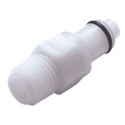 Male Thumb Latch - PLC/LC Series to  1/4" Male NPT Thread, Straight, Acetal, Shut-Off