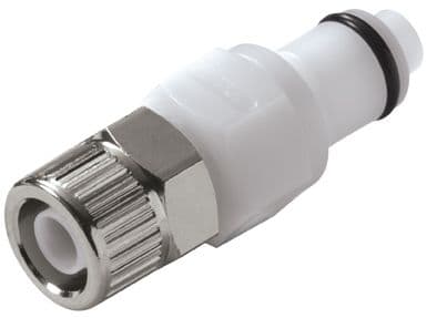 Straight, Thumb Latch - PLC/LC Series Male to PTF (Push to Fit) 9,5mm (3/8") OD, Acetal White, 1/2" Flow, NSF Version, FDA Buna N O-Ring