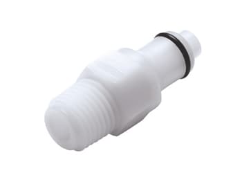 PLC Männliche Schnellverschlusskupplung, offen, 3/8" NPT Gewinde, Acetal weiß, bns (Bulk, unsteril)