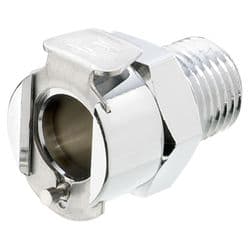 Female Thumb Latch - 40 Series to  1/4" Male NPT Thread, Straight, Chrome Plated Brass, Open-Flow