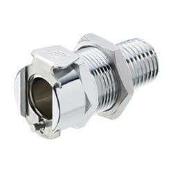 Female Thumb Latch - 40 Series to  1/4" Male NPT Thread, Panel Mount, Chrome Plated Brass, Open-Flow