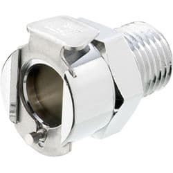 Female Thumb Latch - 40 Series to  1/4" Male NPT Thread, Straight, Chrome Plated Brass, Shut-Off