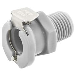 Female Thumb Latch - 40 Series to  1/4" Male NPT Thread, Straight, PP (Polypropylene), Open-Flow