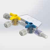 2-gang manifold, PSU, yellow/Blau short nut, 4 assembled caps, female/male, lose unsteril