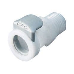 Female Thumb Latch - APC Series to  1/4" Male NPT Thread, Straight, Acetal, Open-Flow