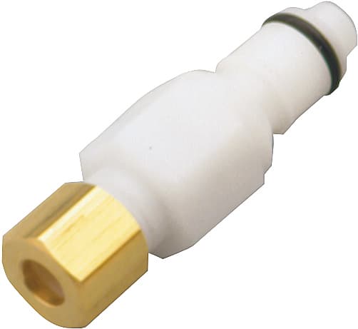 Straight, Thumb Latch - APC Series Male to In-Line Compression 6,4mm (1/4") OD, Acetal White, 1/4" Flow, NSF Version, FDA EPDM O-Ring