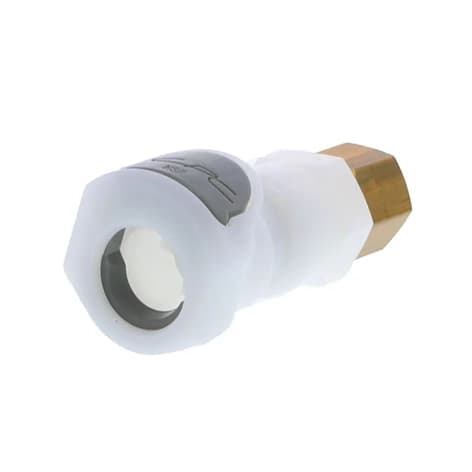APC Weibliche Schnellverschlusskupplung, mit Ventil, Quetschverbindung für 1/4" (6,4mm) AD Schlauch, Acetal weiß, bns (Bulk, unsteril)