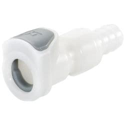 Female Thumb Latch - 50 Series to  9,5mm (3/8") Tube Connection, Straight - Long Body, Acetal, Open-Flow