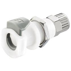 Female Thumb Latch - 50 Series to  9,5mm (3/8") Tube Connection PTF (Push to Fit), Panel Mount, Acetal, Open-Flow