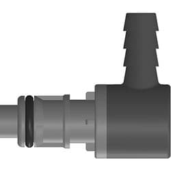 Male Thumb Latch - 50 Series to  6,4mm (1/4") Tube Connection, Elbow, PP (Polypropylene), Shut-Off