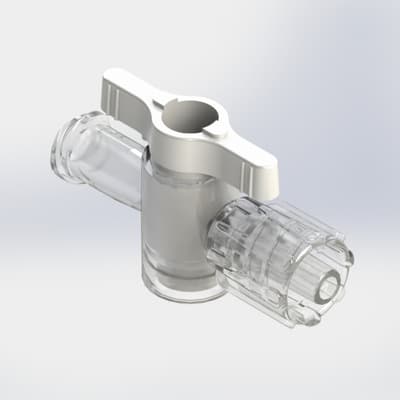 1-Way Stopcock, 29psi, Luer Female to Luer Male - Slip, 2-Arm Low Profile, White , PC (Polycarbonate) - Radiostable Clear, w/o Caps
