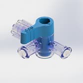 3-Way Stopcock, 43psi (3 bar), Luer Male to Luer Female, OFF Handle, Long Arm, High Profile, Blue , PC (Polycarbonate) - Radiostable Clear, w/o Caps