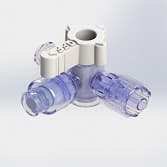 4-Wege Hahn, 29psi (2 bar), Luer Weiblich zu Luer Männlich - Drehbarer Adapter, AUS Griff, GXL, Weiß , PC (Polycarbonate) - Strahlungsstabil Transparent, Mit Marvelous Druckaktiviertes Ventil, ohne Kappen