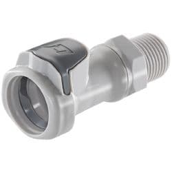 Female Thumb Latch - 60 Series to  1/2" Male NPT Thread, Straight, PP (Polypropylene), Shut-Off