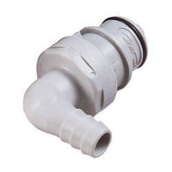 Male Thumb Latch - HFC Series to  9,5mm (3/8") Tube Connection, Elbow, PP (Polypropylene), Shut-Off