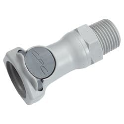 Female Thumb Latch - HFC Series to  1/2" Male NPT Thread, Straight, PP (Polypropylene), Open-Flow